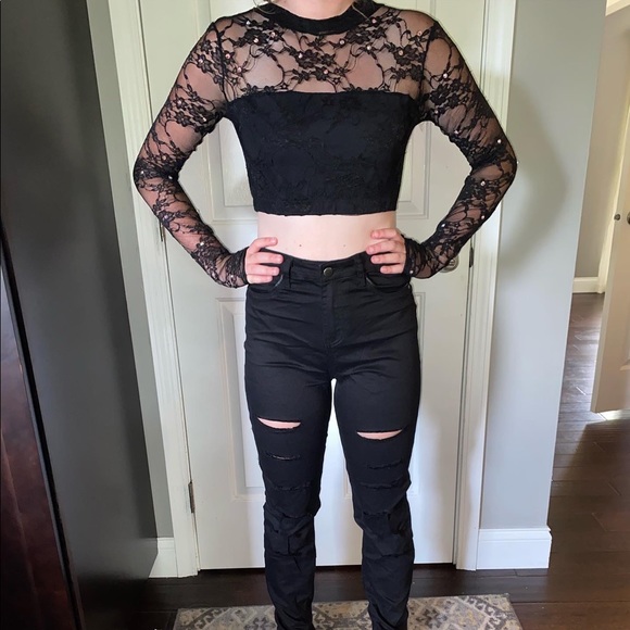 Black sequin top and jeans Dance Costume - Picture 2 of 2